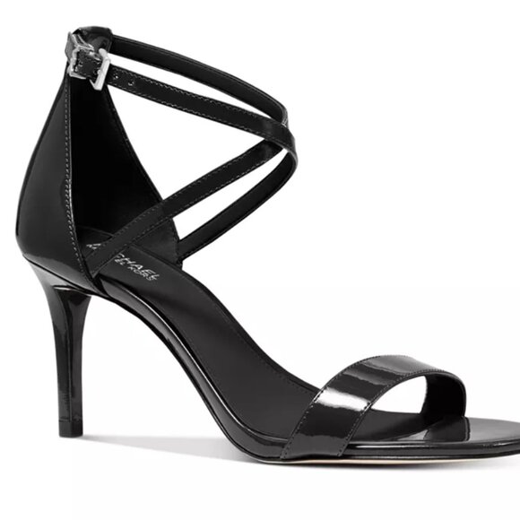 NEW IN BOX-Michael Kors Ava Mid Heel Sandal 100% Leather-Black Patent Leather-7M - Picture 1 of 11